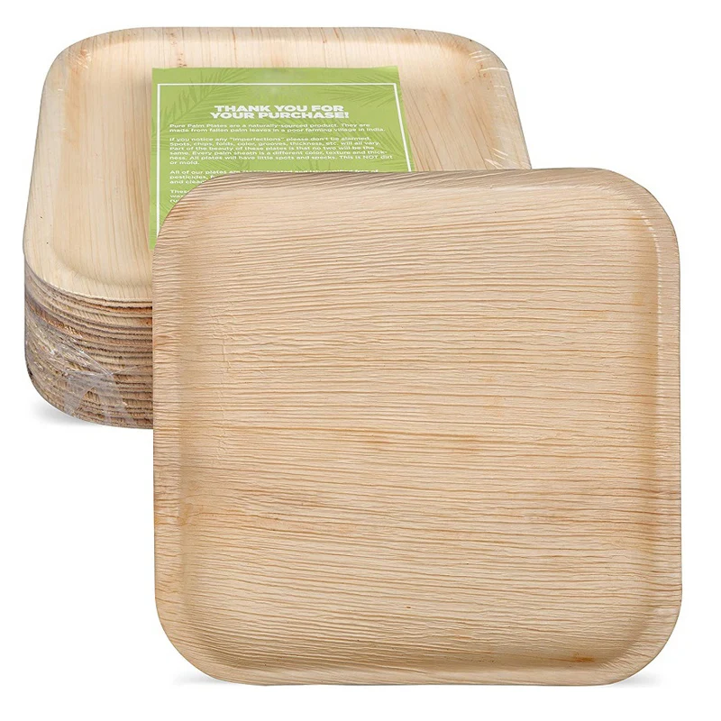 Ready Delivery Compostable Palm Leaf Tableware Disposable 10 Inch square Palm Leaf Plate for Wedding Birthday Party Camping