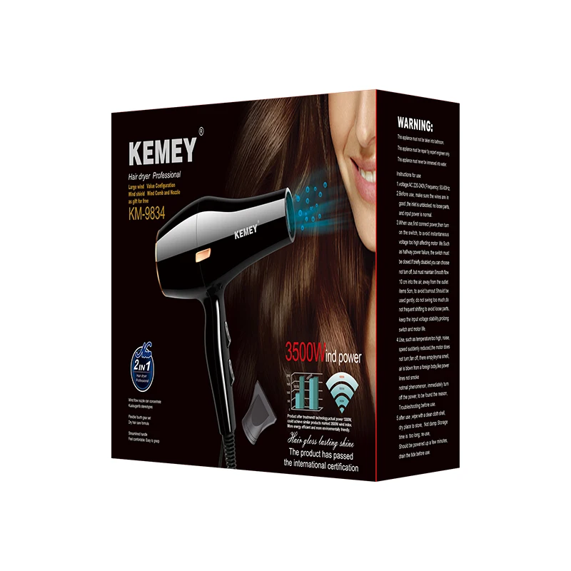 Hot And Cold Adjustment Hair Dryer Professional Salon Kemey Km9834