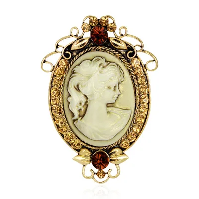 Vintage Estilo Victoriano Camafeo Colgante de cristal de Boda Fiesta de Mujer Broche Pin DTU 
