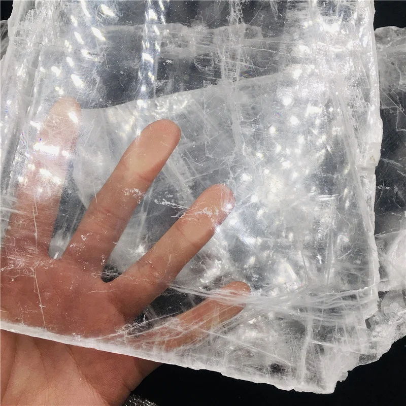 Rough Natural Clear Gypsum Selenite Slice Crystal Slab Mineral for Healing