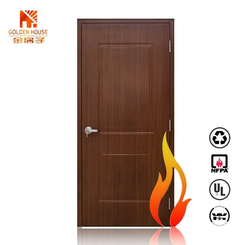 GH UL Listed 90mins Fire Rated Teak Wood Door Powder Coated Application Hotel