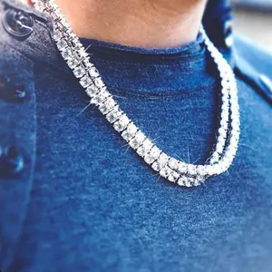 925 Silver Hip Hop Necklace 3mm 4mm 5mm 6mm Tennis Chain With D Vvs Clarity Moissanite Diamond Necklace Women Mens Link