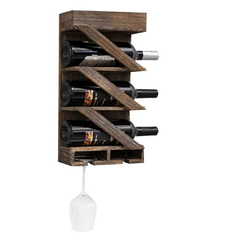 High quality   European retro wood red wine storage holder  rack on the wall can hang two wine glasses wine rack