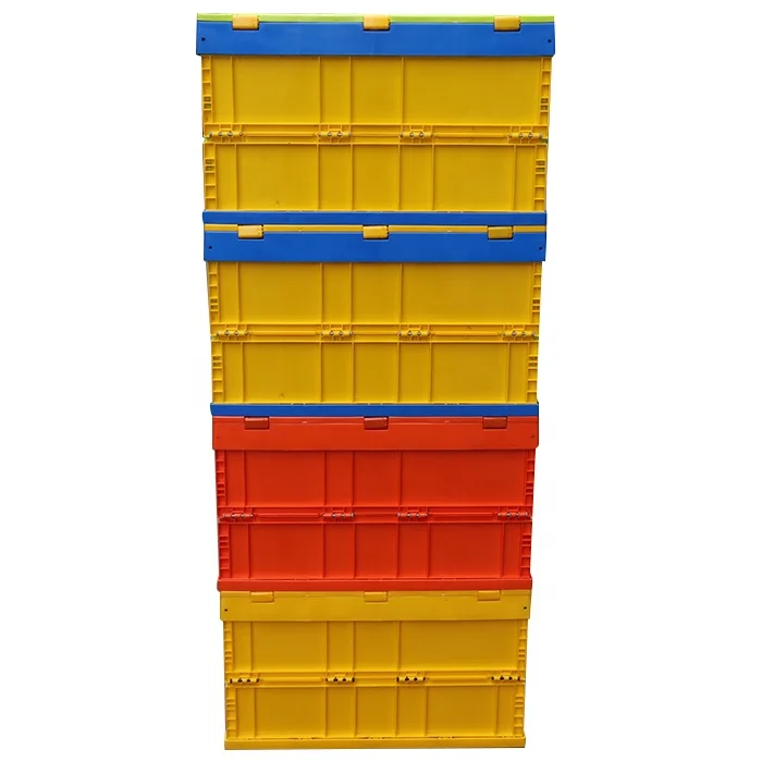 QS Plastic Collapsible Storage Box Moving Crates Folded Container Stackable Storage Boxes with Lid Collapsible Storage Box