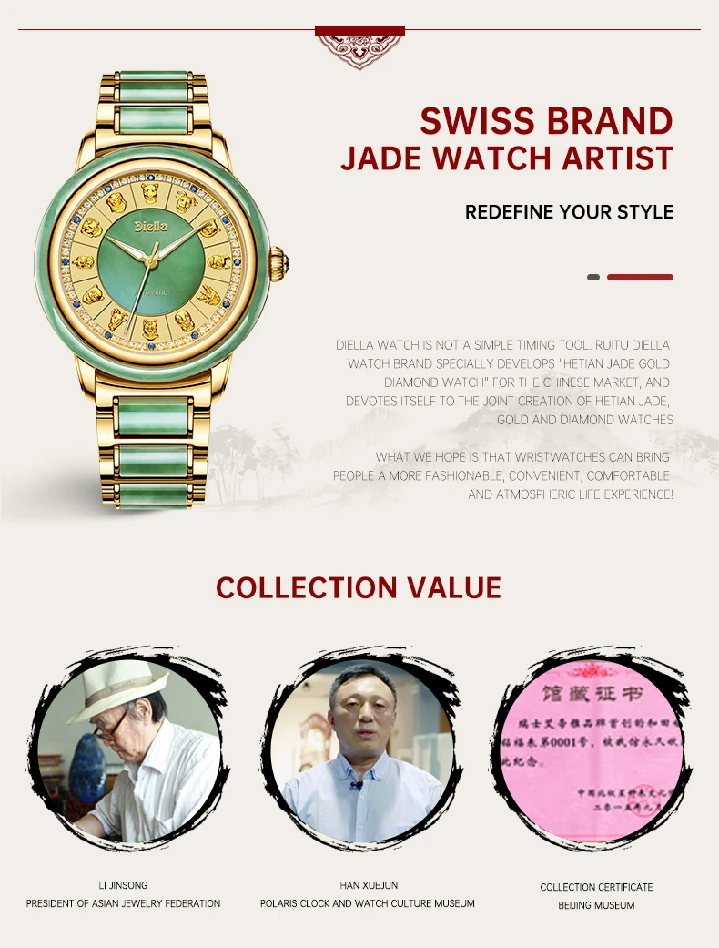 Diella Men's Mechanical Watch Jade Automatic Couple Pair Watch Simple Female Trend Wristwatch Business Luxury Sapphire 6007