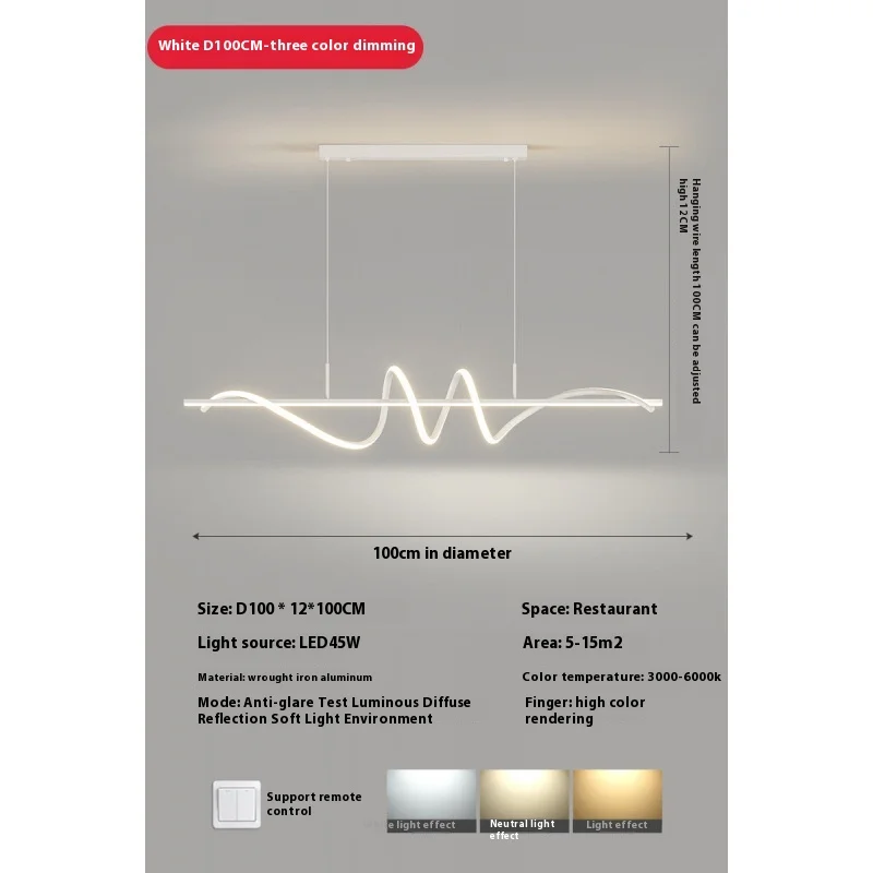 Современная простая металлическая стеклянная люстра для ресторана длинная Подвесная лампа обеденный стол Кухня линейная волна светодиодная подвеска освещение