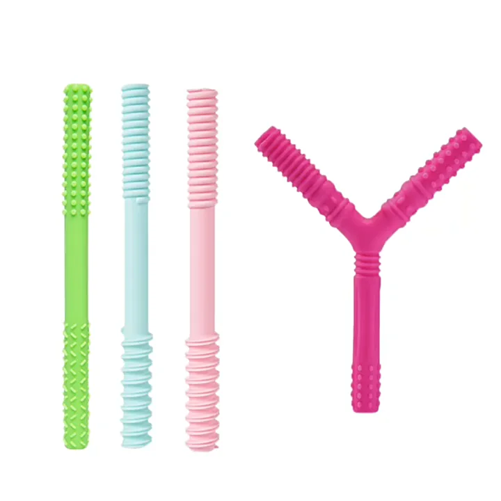 Sensory Textured Hollow Teething Tubes Soft Silicone Teething Straws