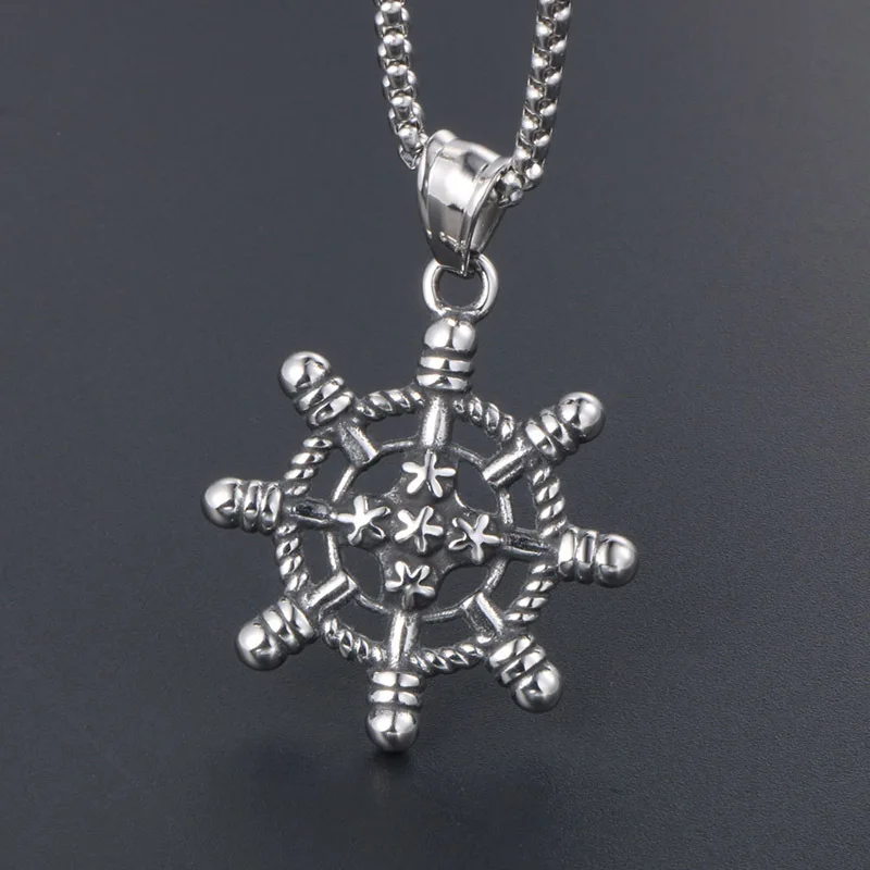 Fashion Marine Ship Wheel Necklace - Stainless Steel Rudder Pendant