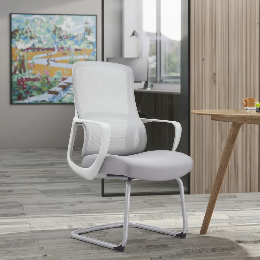 New Arrival JYG-Bell C Gray White Rubber Powder-Coated Springframe Heavy-Duty Corrosion Resistant Steel Frame Office Chair 4