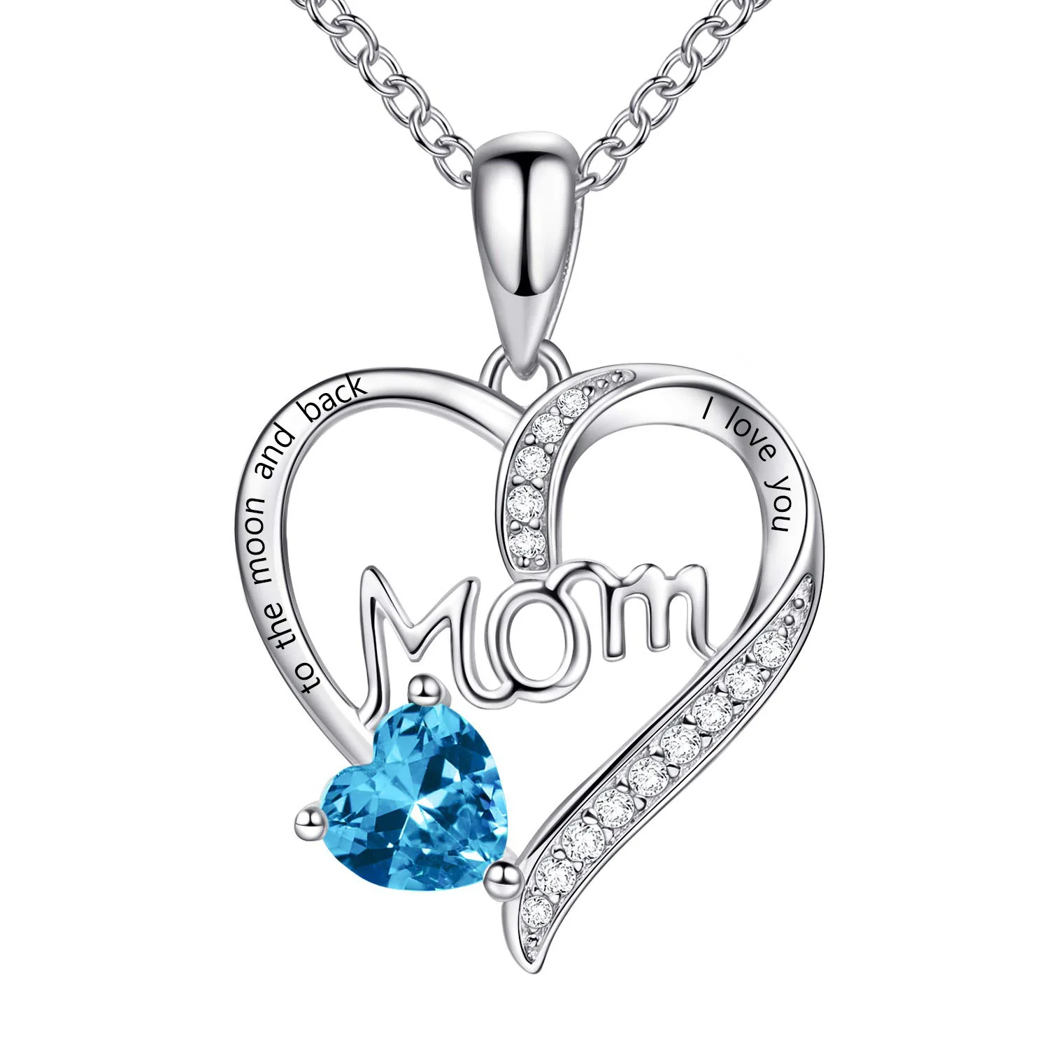 Birthstones Jewelry Love Heart MOM Necklace  Topaz Garnet Amethyst Heart Necklaces Mother's Day Gift Mom