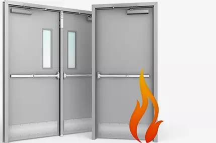 Modern Double Leaf Fireproof Steel Doors 2 Hour Security Rating Swing Open Style-for Hotels Schools Hospitals with Certificates