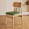 Legno Massello Naturale - Intreccio in Rattan - Pelle in Microfibra Verde