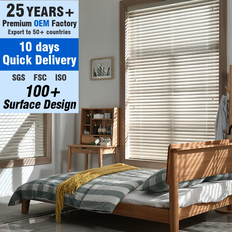 Waterproof Outdoor Wooden Venetian Blinds with Horizontal Pattern Living Room Window Shade Curtains and Bracket Set