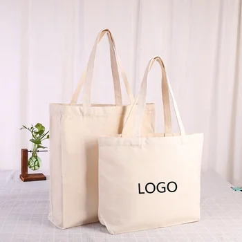 Foldable heavy duty grocery bag custom logo cotton canvas tote plain blank bags with zipper