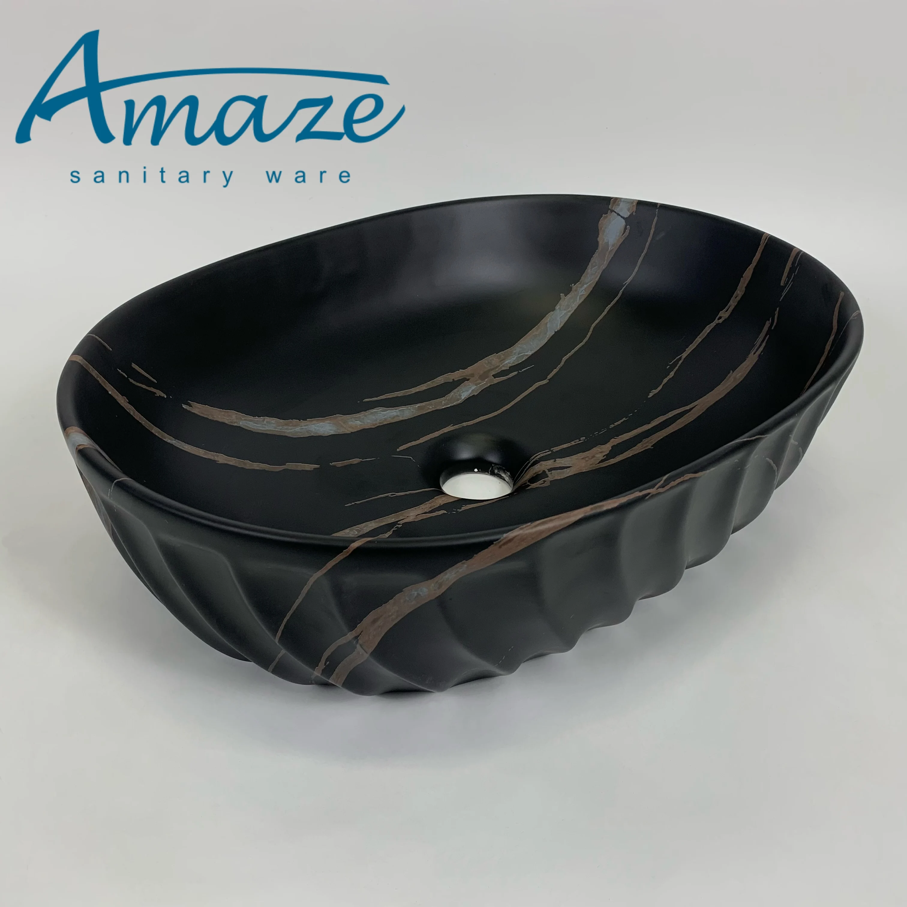 Oval modern ceramic black marble design art basin bathroom wash basin hotel countertop sink manufacture