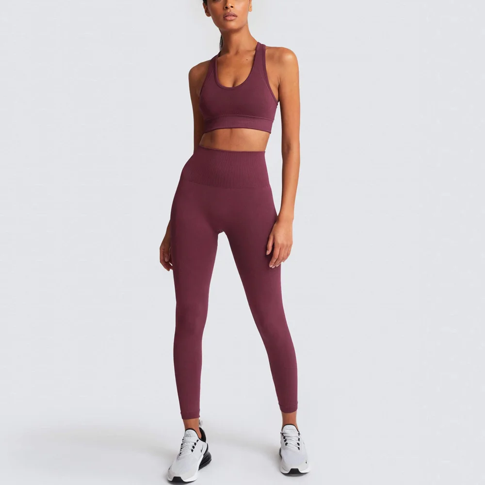 In stock Activewear Two Piece Set Women Seamless Yoga Leggings And Bra  Fitness Sports Gym yoga suit