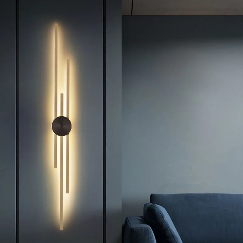 Surface Mount Minimalist LED Long Wall Light Nordic Indoor Copper Wall Lamps for Living Room Aisle Decoration Lighting