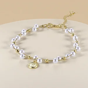 New Alloy Imitation Pearl Bracelet for Women 18K Gold Plated Gift Occasion Hand String Jewelry