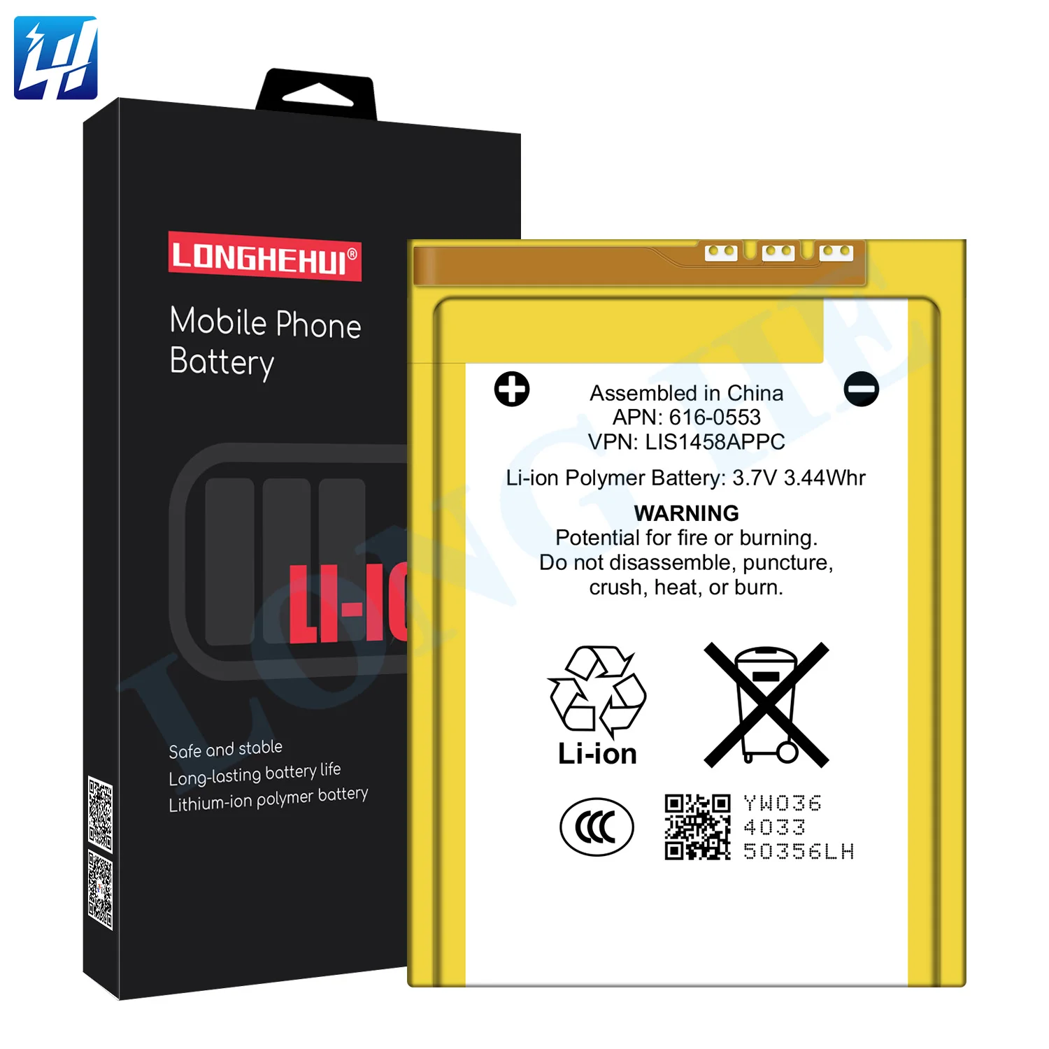 OEM 930mAh Battery 616-0553 LIS1458APPC for iPod Touch 4 - Rechargeable,  Dual IC Protection, 1 Year Warranty