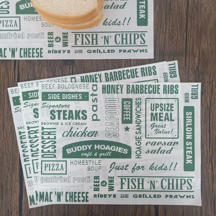 Custom Printed Deli Food Packaging Wrap Burger Pizza Food Wrapping