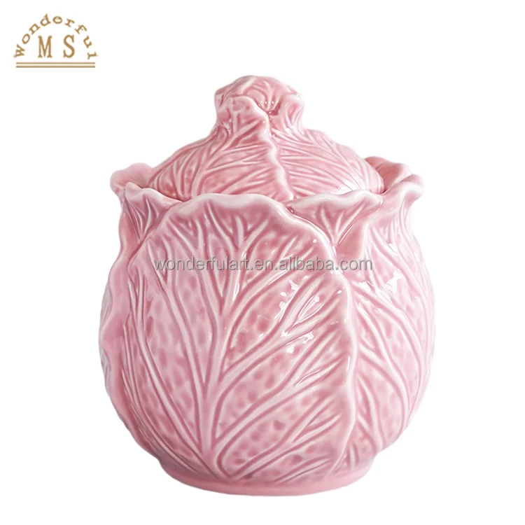 Wholesale cartoon Ceramic Cabbage leaves Canister Storage porcelain vegetable Jar bowl kitchenware tableware