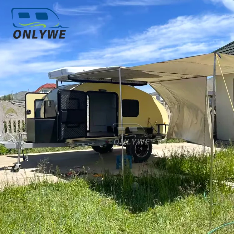 2024 Custom Small Offroad Teardrop Camper Trailer RV Caravan Australian Travel Trailer with Tent Kitchen for Outdoor Camping