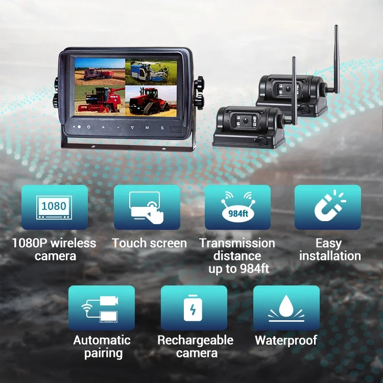STONKAM Wireless Reverse Reversing Camera With Split Screen Waterproof 7 Inch Wireless Car HD Monitor for Bus Truck Camera