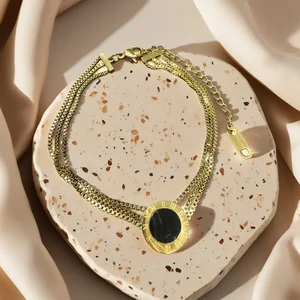 Classic Roman Numeral Titanium Steel Bracelet Gold Plated with Black Dial Multilayer Chain for Daily Wear Gift European Style