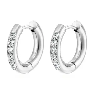Fashion Round-set Zirconia Stainless Steel Hoop Earrings for Women Trendy 18K Gold-plated Minimalist Luxury