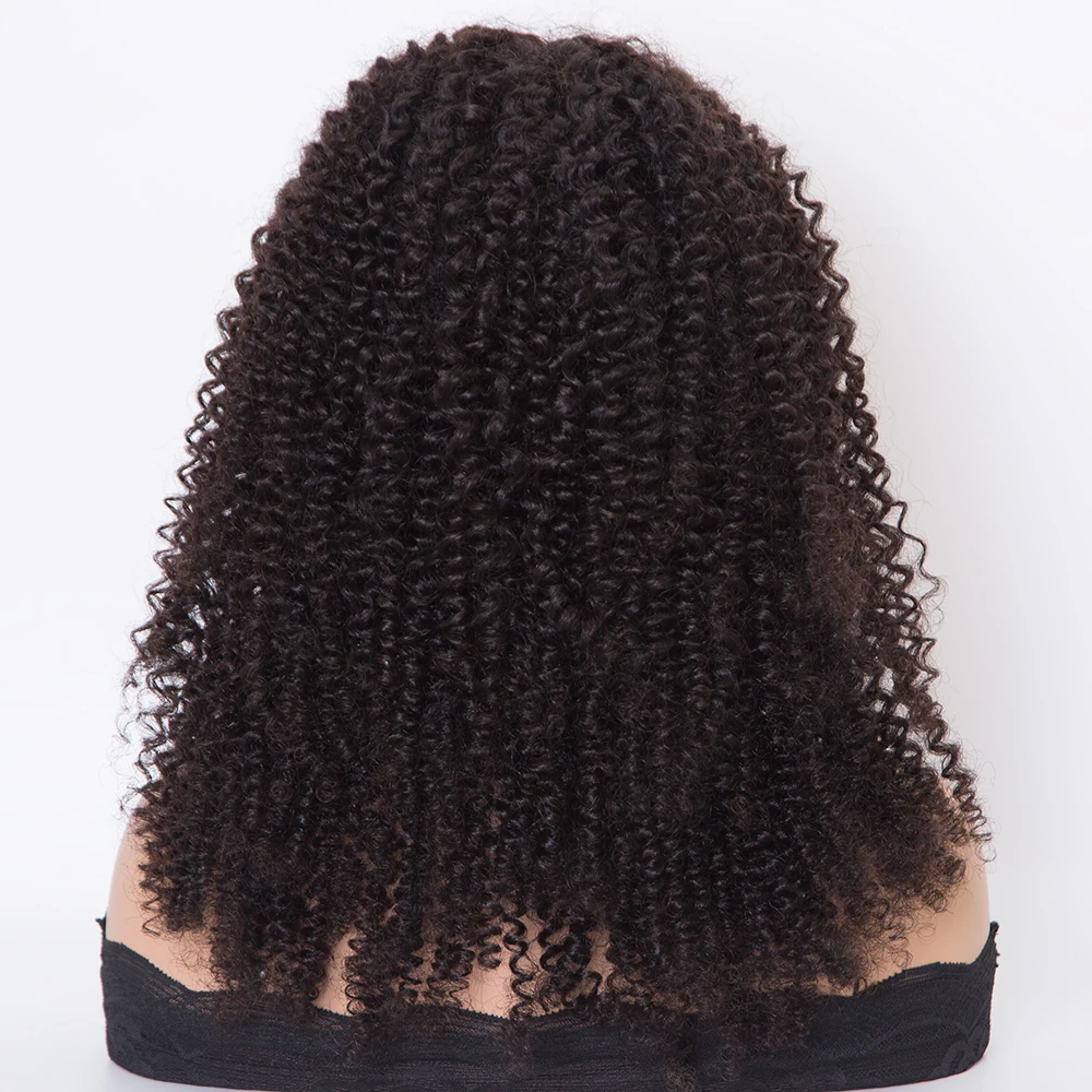 22 inch curly texture natural black color fully hand tied HD lace top wigs human hair