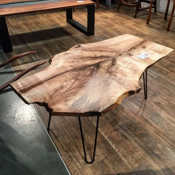 Random Shape Live Edge Round Table Antique Wood Slab Epoxy Resin Slab Wooden Coffee Table