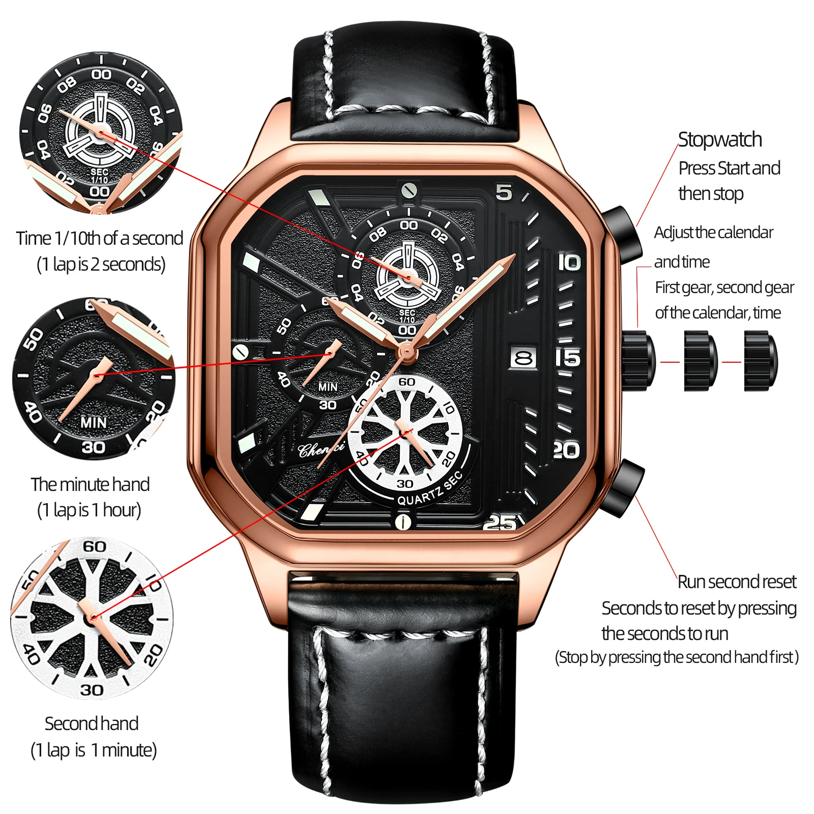 CHENXI 904 Multifunction Men's Quartz Watch - Luminous, Waterproof