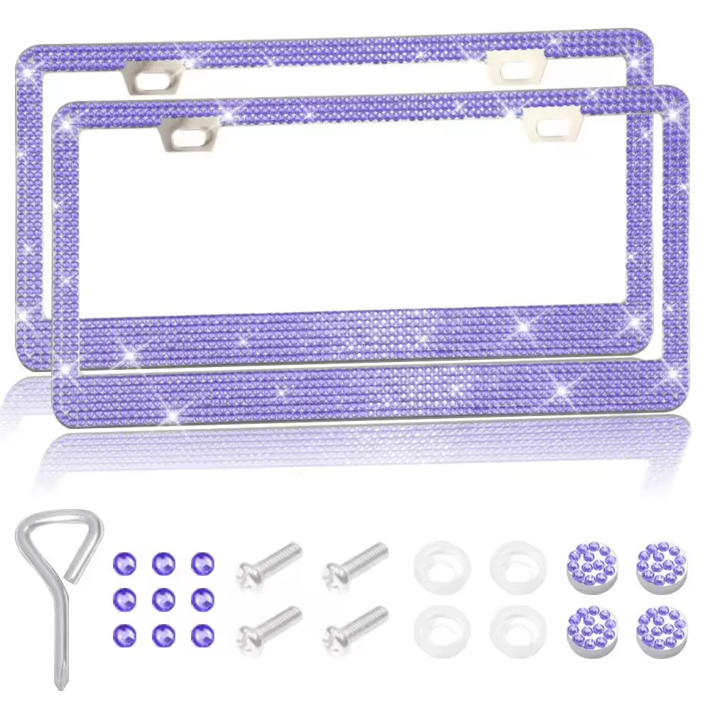 US Size Bling Black License Plate Frame Stainless Steel Rhinestone License Plate Holder Glitter Crystal License Plate Cover