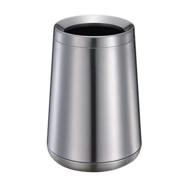 8L Black Waste Bin Stainless Steel Trash Can Conical Garbage Can with Top Opening Metal Trash bin