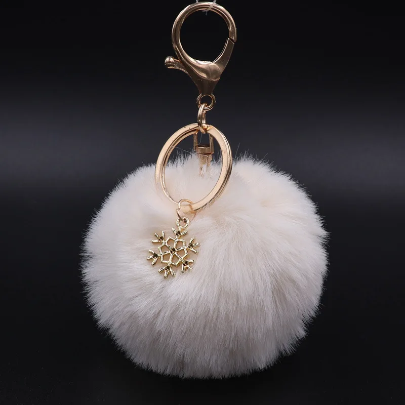 Snowflake Pom Pom Keychain Artificial Fur Ball Keychain Fluffy Accessories  Car Bag Charm(Mint Green) 