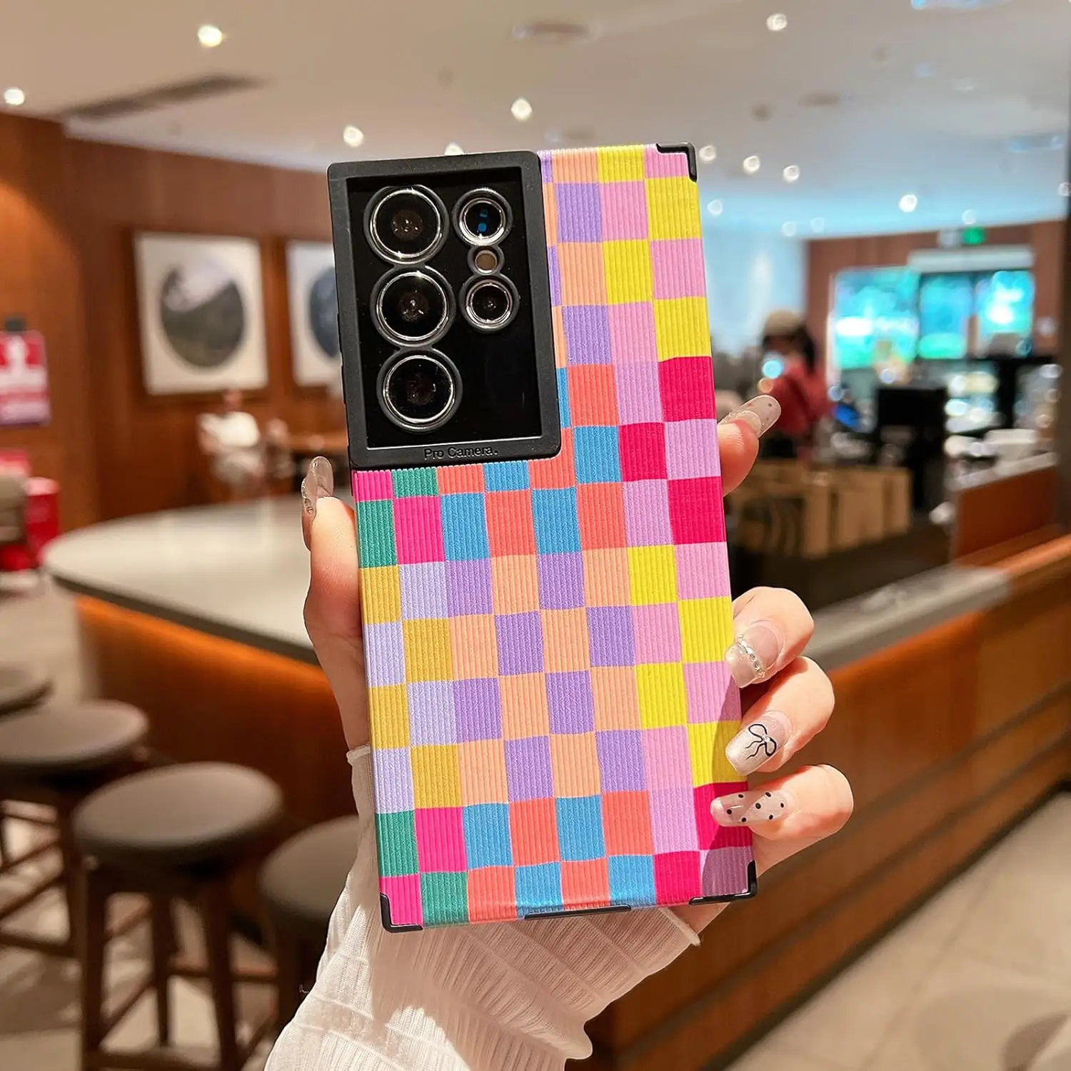 Checkered Painted Case for Samsung Galaxy S24 S23 Ultra Soft PU Leather TPU Cute Colorful Case for Girls Slim Shockproof details