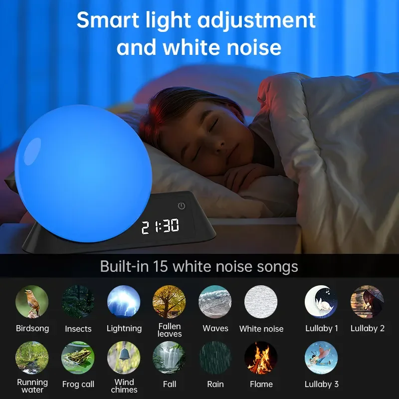 Wake up Light Digital Alarm Clock Color Changing Digital Sunrise Sunset Simulation Table Alarm Clock