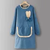 BlueLZ807Corduroy long sleeve rabbit ears pocket lace