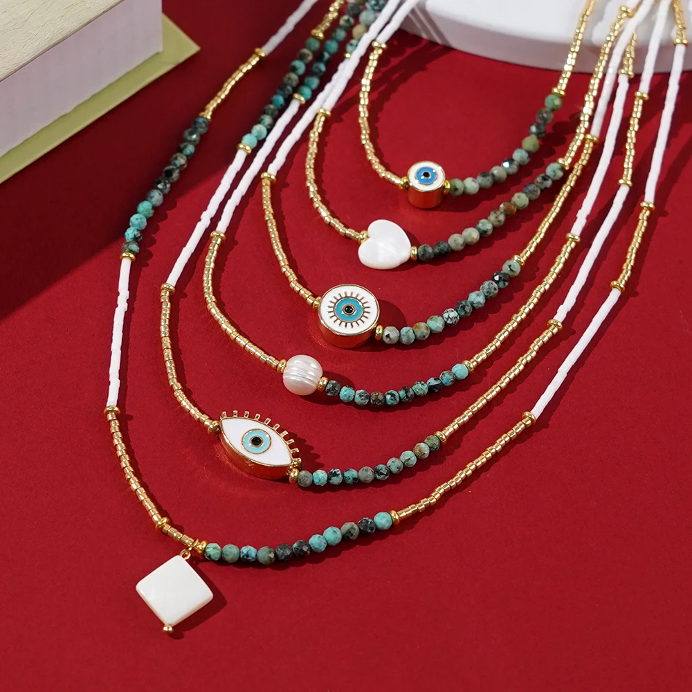 thumbnail image 2 of MINACHI Bohemian Flower Colorful Ceramic Beads Necklace, Tricolor... 2 of 14