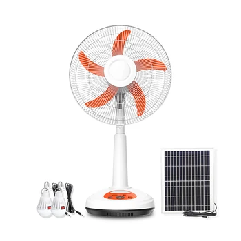 High quality solar rechargeable 16 inch floor fan 12V AC DC charging fan 9 speed  led light