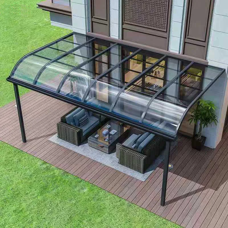 Customized Polycarbonate Aluminum Alloy Roof Light Grey Patio Cover Curve Roof Canopy