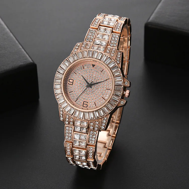 Custom Luxury Women Rose Gold Watch Fashion Ladies Quartz Diamond  Wristwatch Elegant Female Bracelet Watches 2pcs Set YuSa24