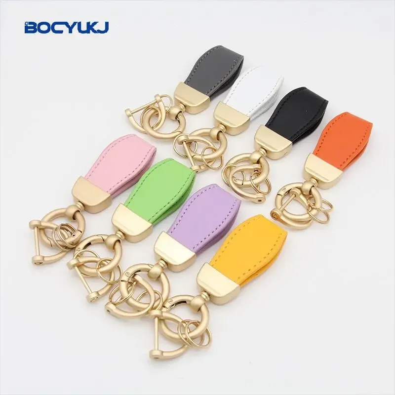 Leather Car KeyChain With Metal Logo for BMW Mercedes VW Audi MINI Hyundai KIA  MG Toyota Ferrari Key Ring Anti-lost Accessories