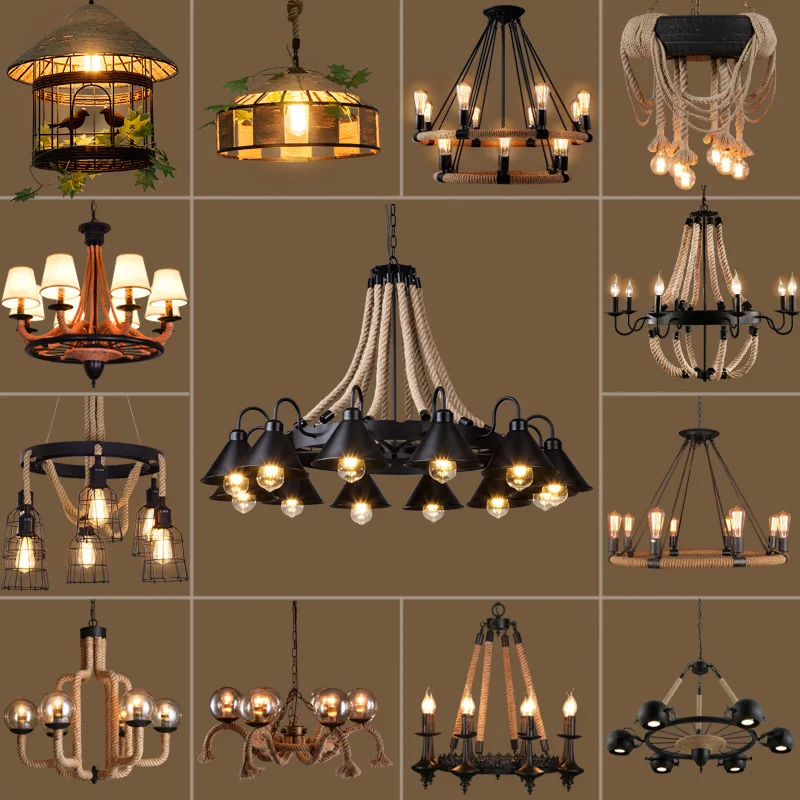 ペンダントライトヴィンテージ麻ロープ、E27麻ロープ6ヘッドペンダント麻ランプロープ吊りライト用寝室レストランカフェバー装飾 ペンダントライトヴィンテージ麻ロープ、E27麻ロープ6ヘッドペンダント