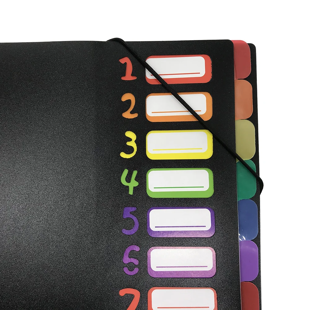 Plastic Dividers With 12 divisions Rubber Band Closure A4 Letter Size Multicolored Tabs For School Office