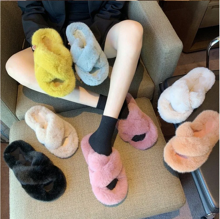 New Womens Winter Warm Open Toe Slippers Soft Plush Home Indoor Shoes Faux Fur