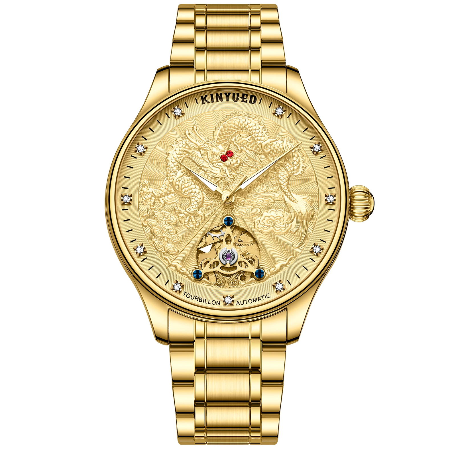 KINYUED J114 Hot Sale Luxury Reloj Montre Man Watch Sport Mechanical Automatic Wrist Tourbillon Gold Dragon Watches
