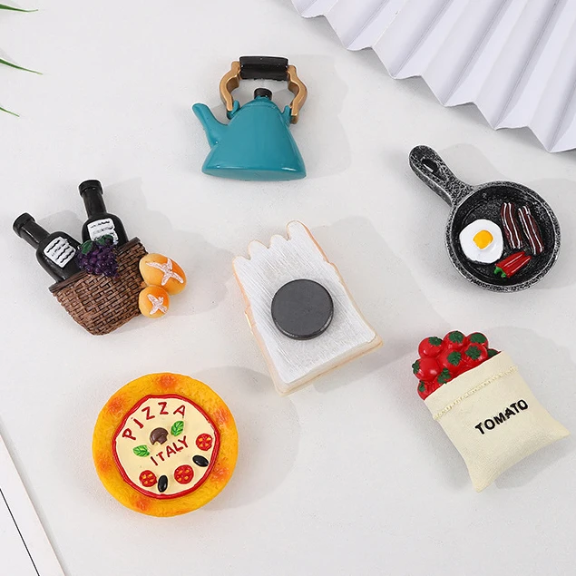 Magnetic Refrigerator Paste Sticky Notes Bread Machine Tomato Egg Pan Teapot Burger Fridge Magnet Metal Milk Model Custom Plush