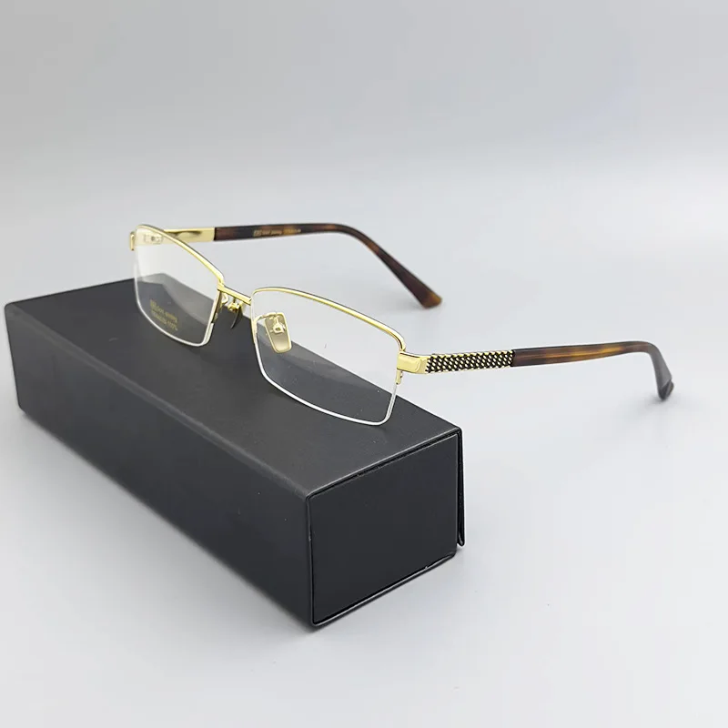Unisex Titanium Half Frame 18K Gold Plated Optical Glasses Solid Pattern Computer Style Reading Eyewear Luxury Spectacle Frame