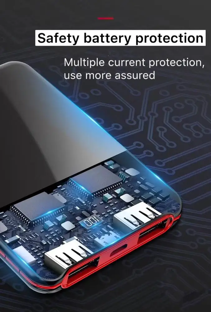 Портативное зарядное устройство 30000 мА портативное зарядное устройство 2 USB зеркальный экран мини портативное зарядное устройство 10000 мА внешний аккумулятор для смартфона